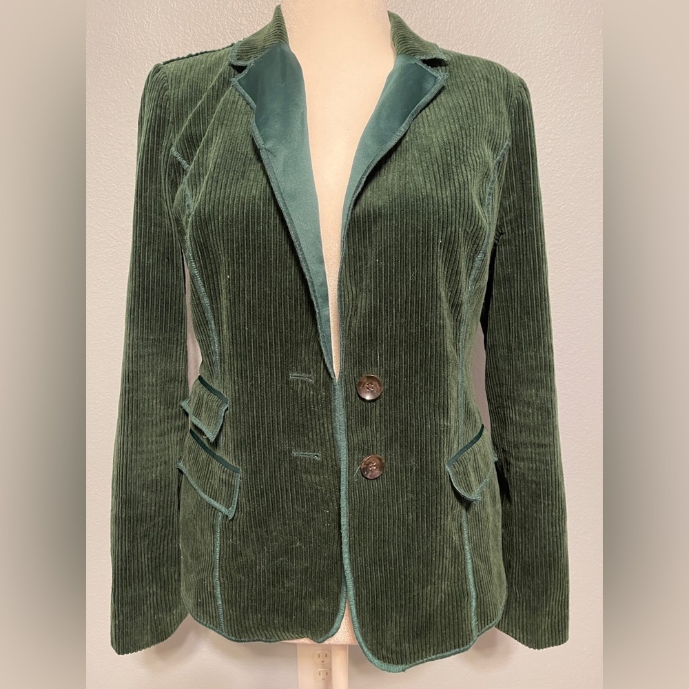 Joan Vass Teal Green Corduroy Blazer Tailored Jacket Quiet Luxury Chic Size 10 - Picture 2 of 8